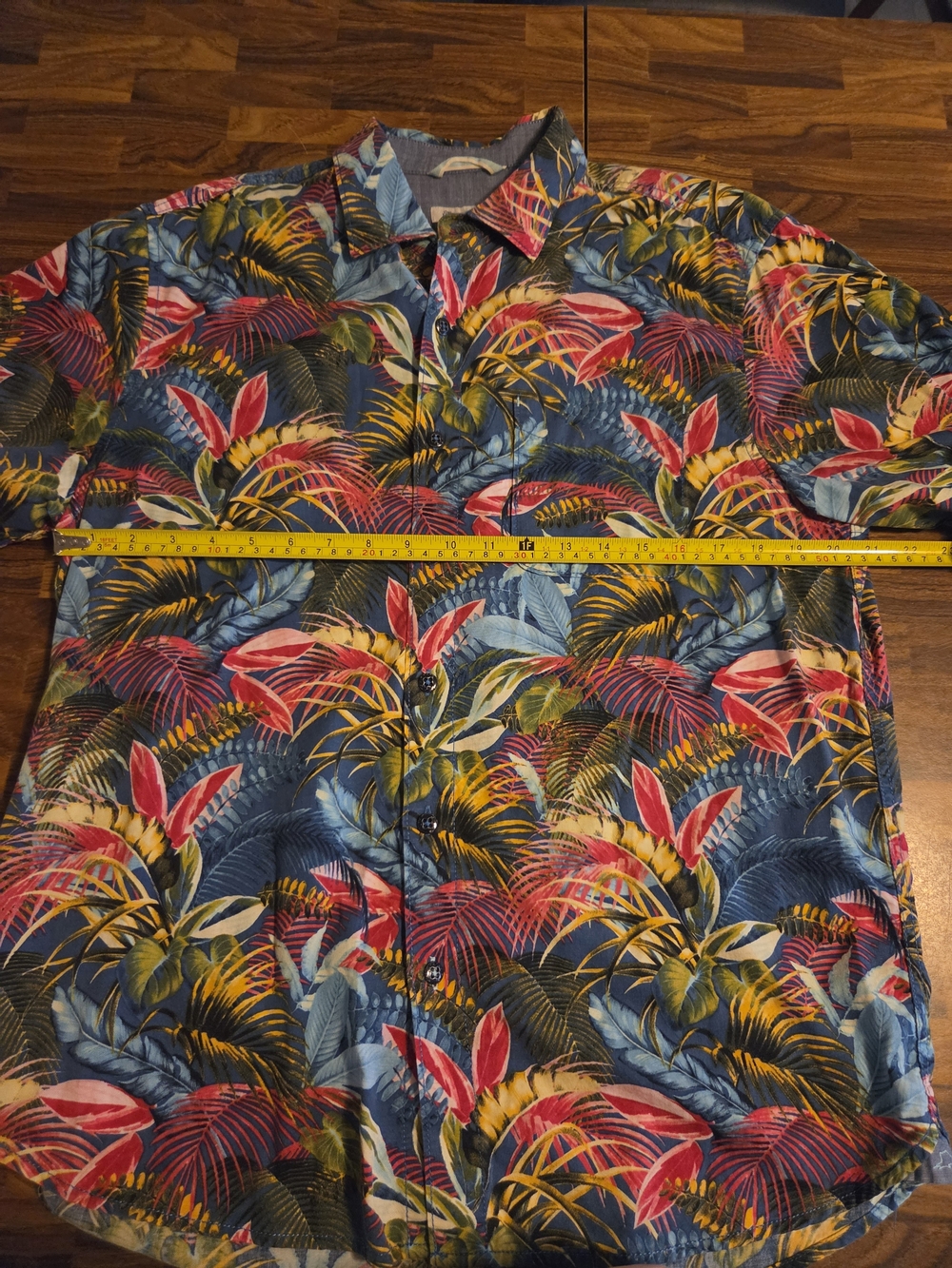 Tommy Bahama Men M 100% Linen Tropical Palm Fuego Button Short Sleeve Shirt Blue - Picture 6 of 7